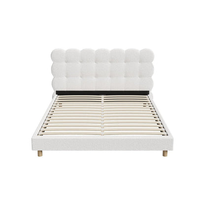 Queen Bed Frame with White Boucle Fabric Tufted Bedhead - Buy Online at Bargain Bay Australia
