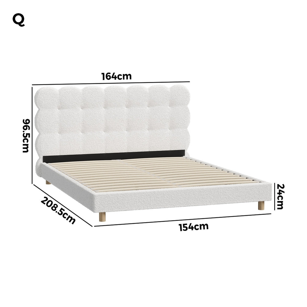 Queen Bed Frame with White Boucle Fabric Tufted Bedhead - Buy Online at Bargain Bay Australia
