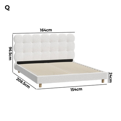 Queen Bed Frame with White Boucle Fabric Tufted Bedhead - Buy Online at Bargain Bay Australia