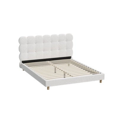 Queen Bed Frame with White Boucle Fabric Tufted Bedhead - Buy Online at Bargain Bay Australia