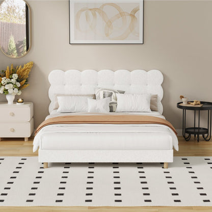 Queen Bed Frame with White Boucle Fabric Tufted Bedhead - Buy Online at Bargain Bay Australia