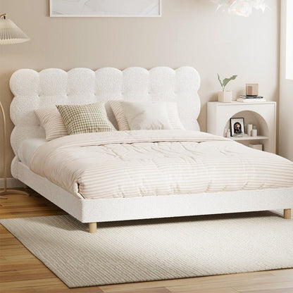 Queen Bed Frame with White Boucle Fabric Tufted Bedhead - Buy Online at Bargain Bay Australia