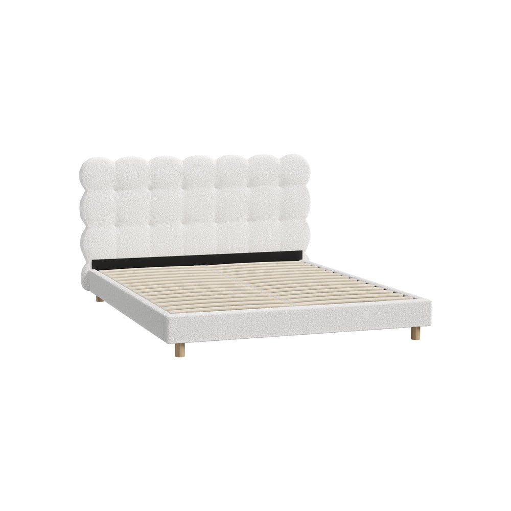 Queen Bed Frame with White Boucle Fabric Tufted Bedhead - Buy Online at Bargain Bay Australia