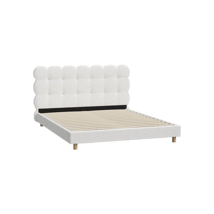 Queen Bed Frame with White Boucle Fabric Tufted Bedhead - Buy Online at Bargain Bay Australia
