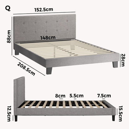 Queen Bed Frame Wooden Fabric Grey - Buy Online at Bargain Bay Australia