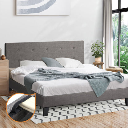 Queen Bed Frame Wooden Fabric Grey - Buy Online at Bargain Bay Australia