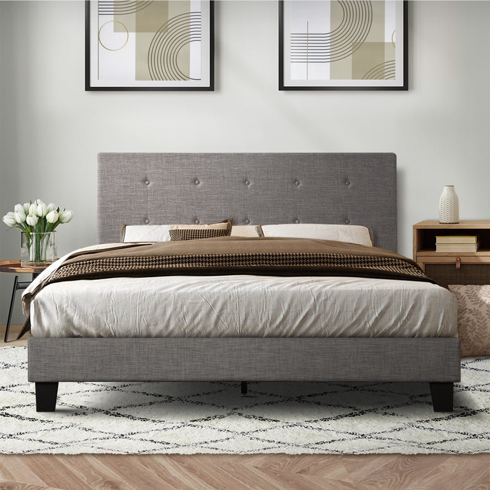 Queen Bed Frame Wooden Fabric Grey - Buy Online at Bargain Bay Australia