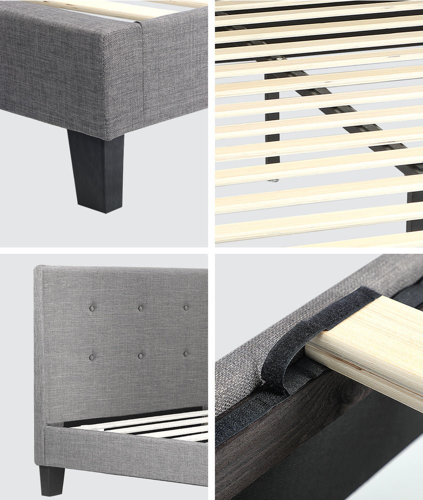 Queen Bed Frame Wooden Fabric Grey - Buy Online at Bargain Bay Australia