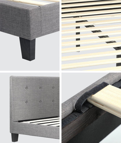 Queen Bed Frame Wooden Fabric Grey - Buy Online at Bargain Bay Australia