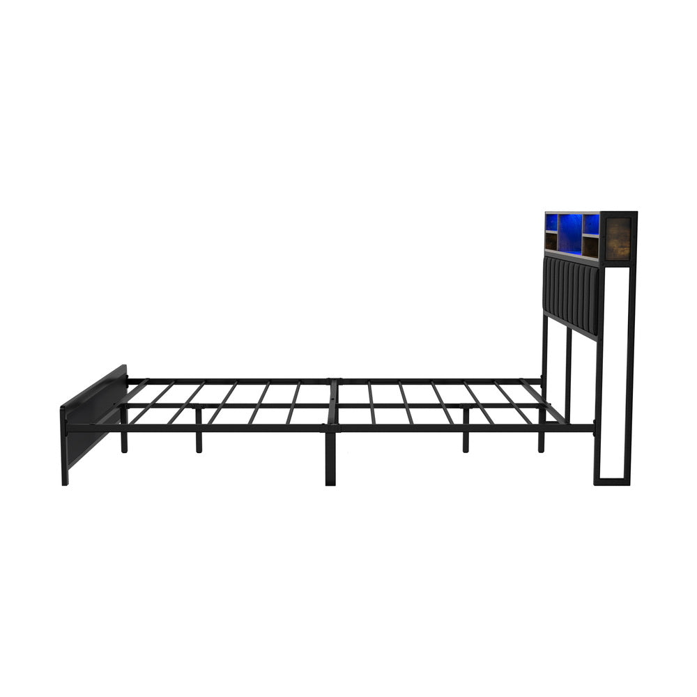 Queen Size Black Leather Bed Frame with LED Storage Bedhead - Buy Online at Bargain Bay Australia