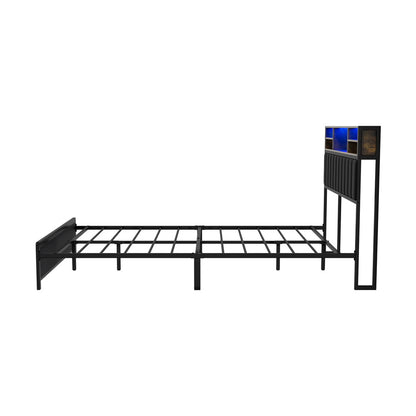 Queen Size Black Leather Bed Frame with LED Storage Bedhead - Buy Online at Bargain Bay Australia