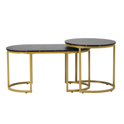 Set of 2 Black and Gold Coffee Tables with Marble Effect - Buy Online at Bargain Bay Australia