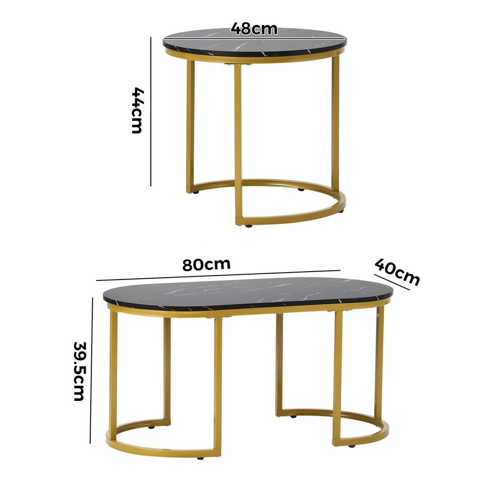 Set of 2 Black and Gold Coffee Tables with Marble Effect - Buy Online at Bargain Bay Australia