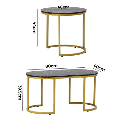 Set of 2 Black and Gold Coffee Tables with Marble Effect - Buy Online at Bargain Bay Australia