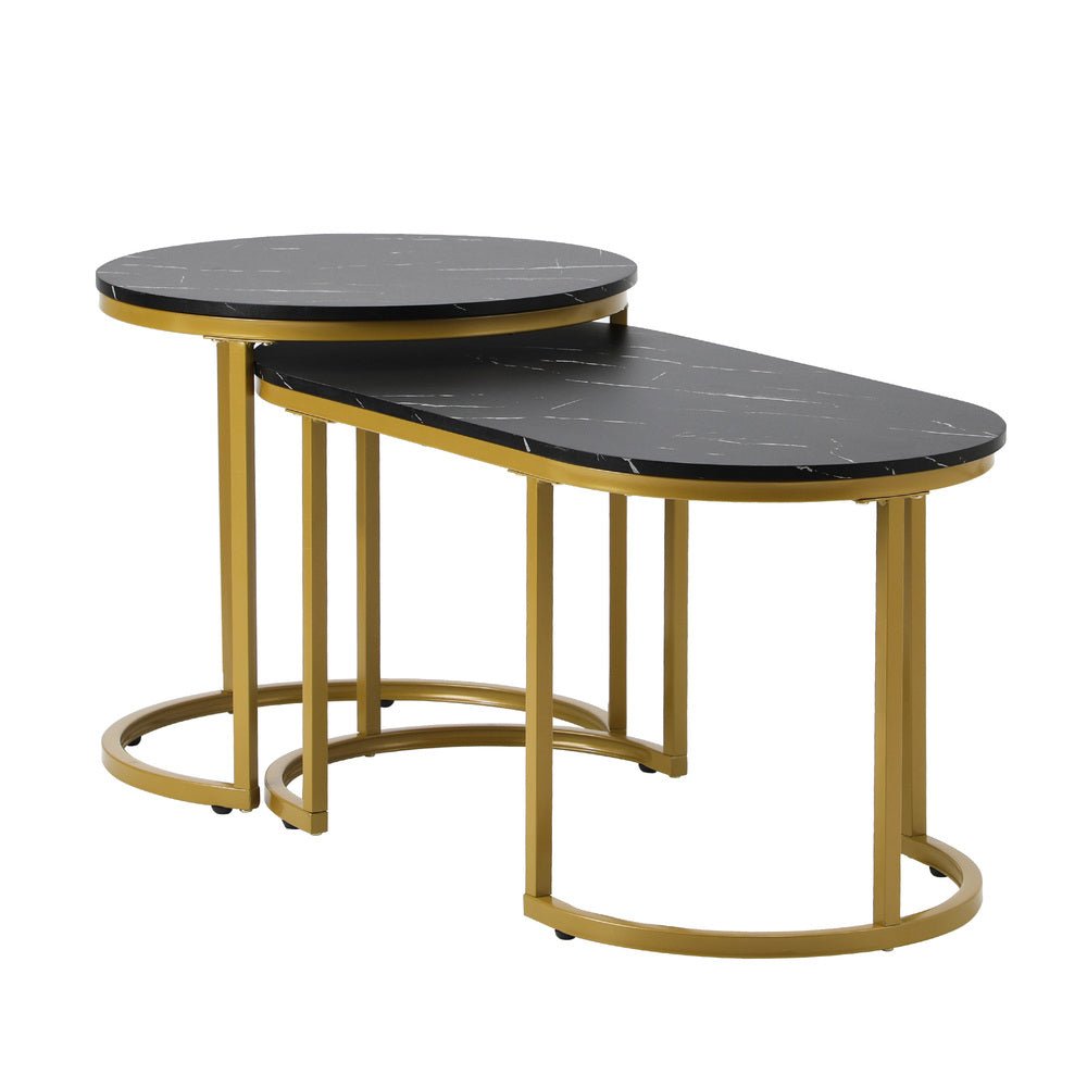 Set of 2 Black and Gold Coffee Tables with Marble Effect - Buy Online at Bargain Bay Australia