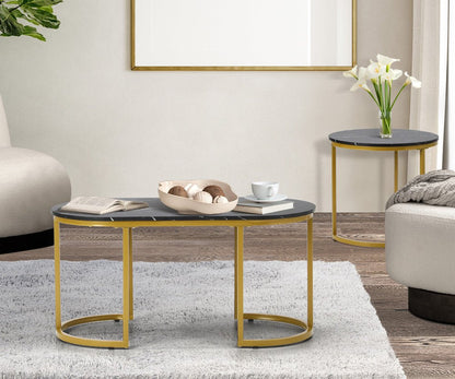 Set of 2 Black and Gold Coffee Tables with Marble Effect - Buy Online at Bargain Bay Australia