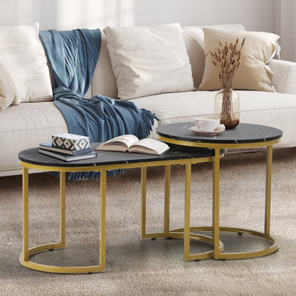 Set of 2 Black and Gold Coffee Tables with Marble Effect - Buy Online at Bargain Bay Australia