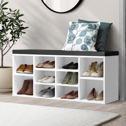 Shoe Bench with Leather Seat 105cm Black and White - Buy Online at Bargain Bay Australia
