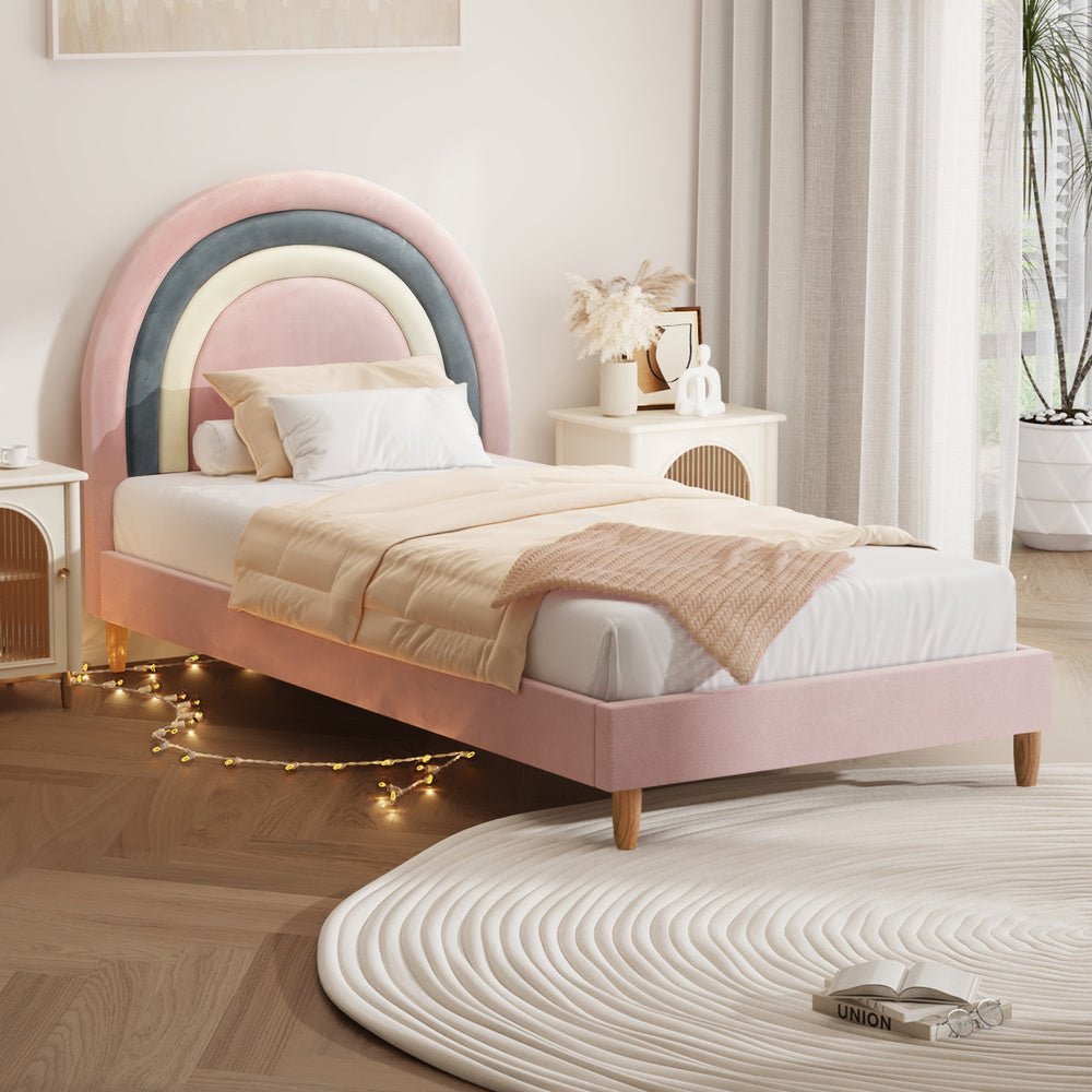 Single Size Pink Velvet Kids Bed Frame - Buy Online at Bargain Bay Australia