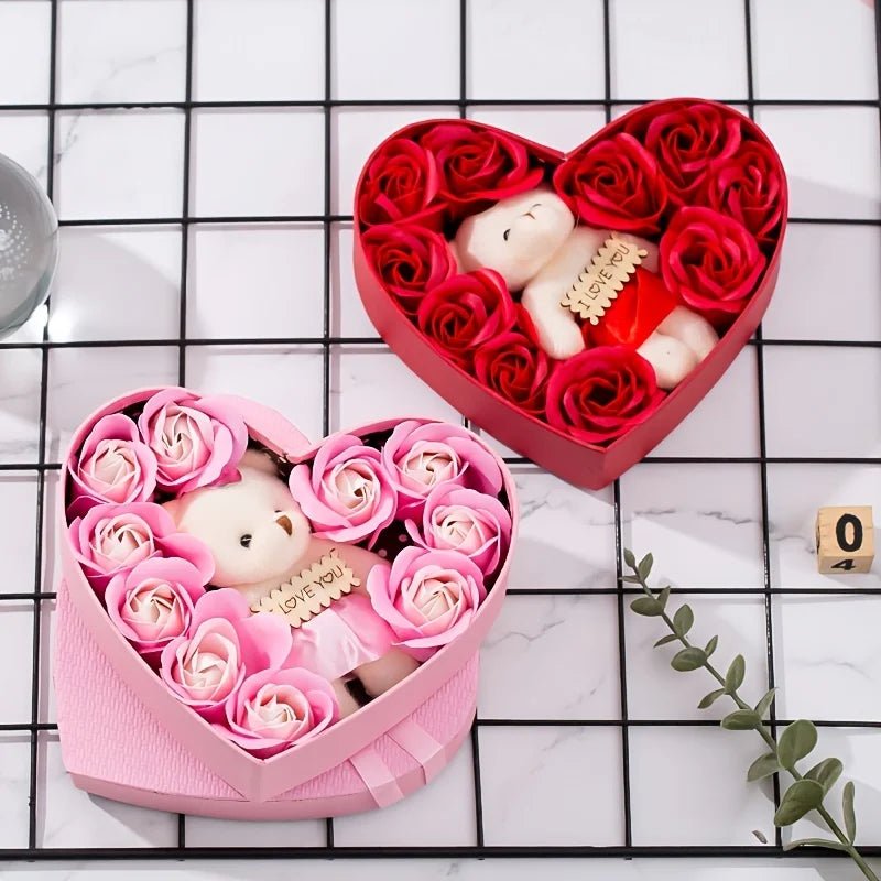 Valentine’s Day Rose Bear Gift Box – Elegant Soap Flower Gift - Buy Online at Bargain Bay Australia