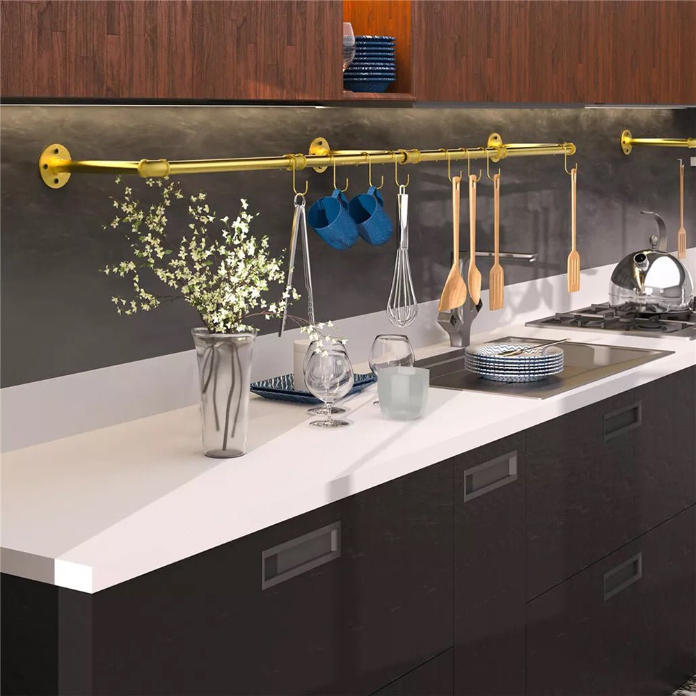 Wall Mounted Iron Clothing Storage Hanger Rod - Gold - Buy Online at Bargain Bay Australia