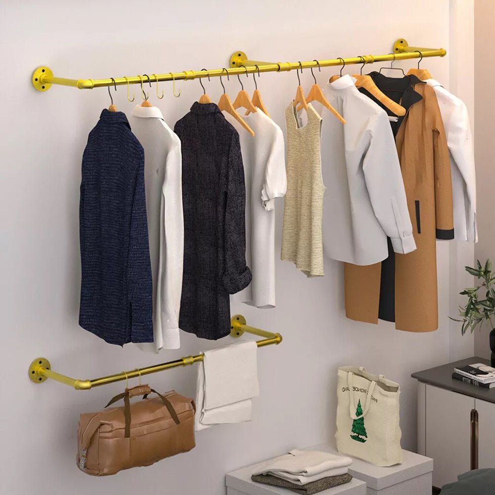 Wall Mounted Iron Clothing Storage Hanger Rod - Gold - Buy Online at Bargain Bay Australia