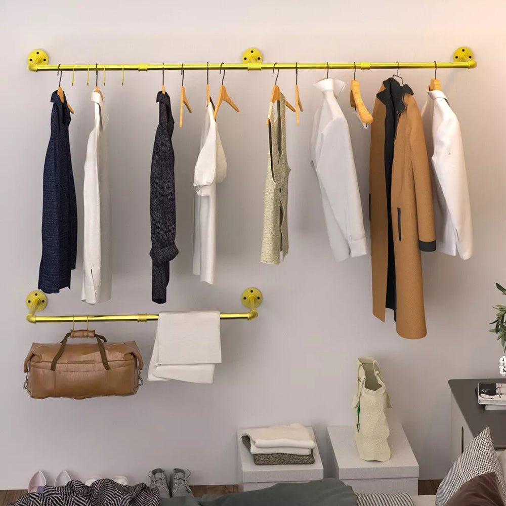 Wall Mounted Iron Clothing Storage Hanger Rod - Gold - Buy Online at Bargain Bay Australia