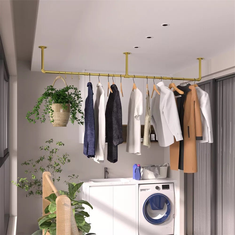 Wall Mounted Iron Clothing Storage Hanger Rod - Gold - Buy Online at Bargain Bay Australia