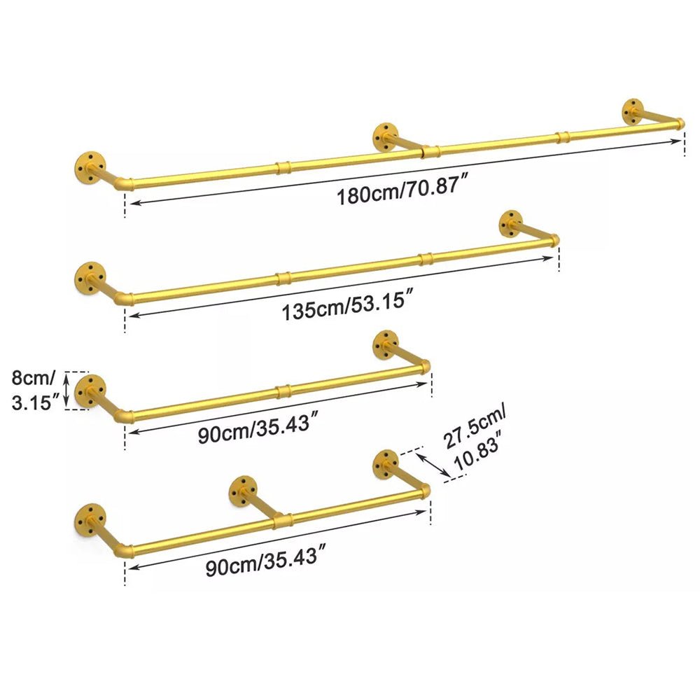 Wall Mounted Iron Clothing Storage Hanger Rod - Gold - Buy Online at Bargain Bay Australia