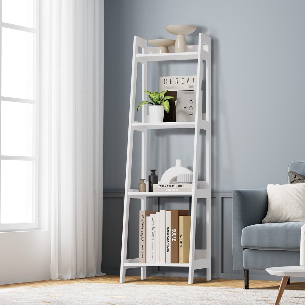 White 4 Tier Corner Ladder Display Shelves - Buy Online at Bargain Bay Australia