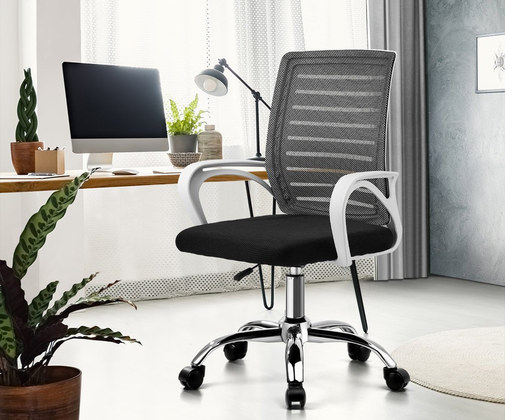 White and Black Mesh Office Chair with Breathable Backrest - Buy Online at Bargain Bay Australia
