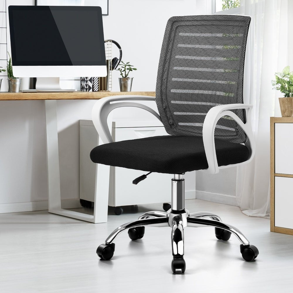 White and Black Mesh Office Chair with Breathable Backrest - Buy Online at Bargain Bay Australia