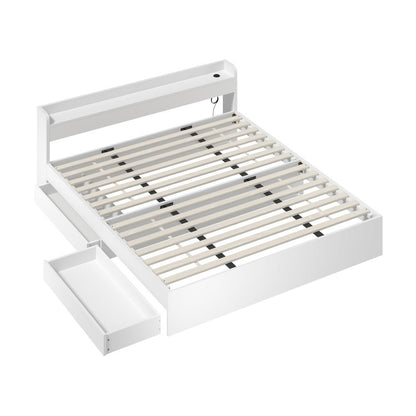 White King Size Bed Frame with Charging Ports and 2 Drawers - Buy Online at Bargain Bay Australia