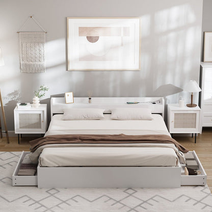 White King Size Bed Frame with Charging Ports and 2 Drawers - Buy Online at Bargain Bay Australia