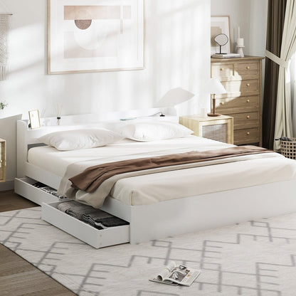 White King Size Bed Frame with Charging Ports and 2 Drawers - Buy Online at Bargain Bay Australia