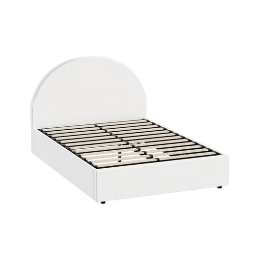 White PU Leather Double Size Bed Frame with Gas Lift Base - Buy Online at Bargain Bay Australia