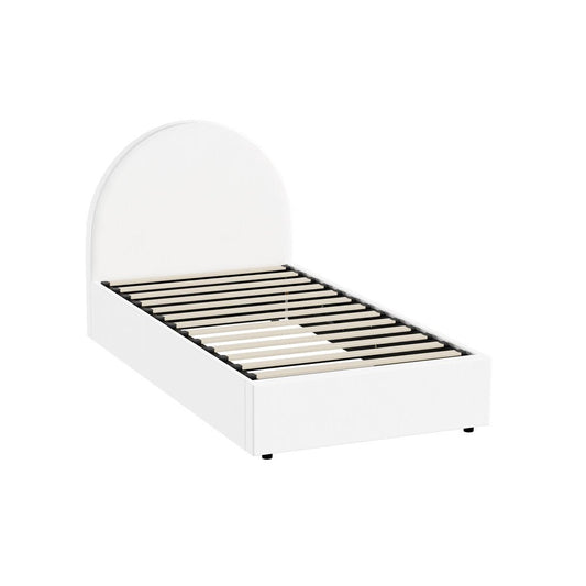 White PU Leather Single Size Bed Frame with Gas Lift Base - Buy Online at Bargain Bay Australia